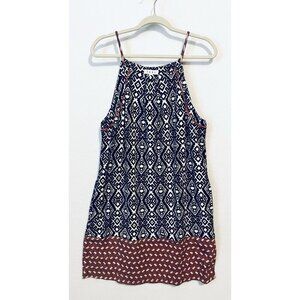 THML Marlayna Dress Womens Large Boho Print Sleeveless Mini Embroidered Peasant
